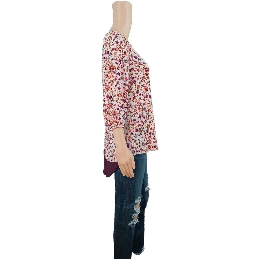 Moa Moa Women's XS High Low Casual Floral 3/4 Sleeve Tunic Workwear Dress Blouse